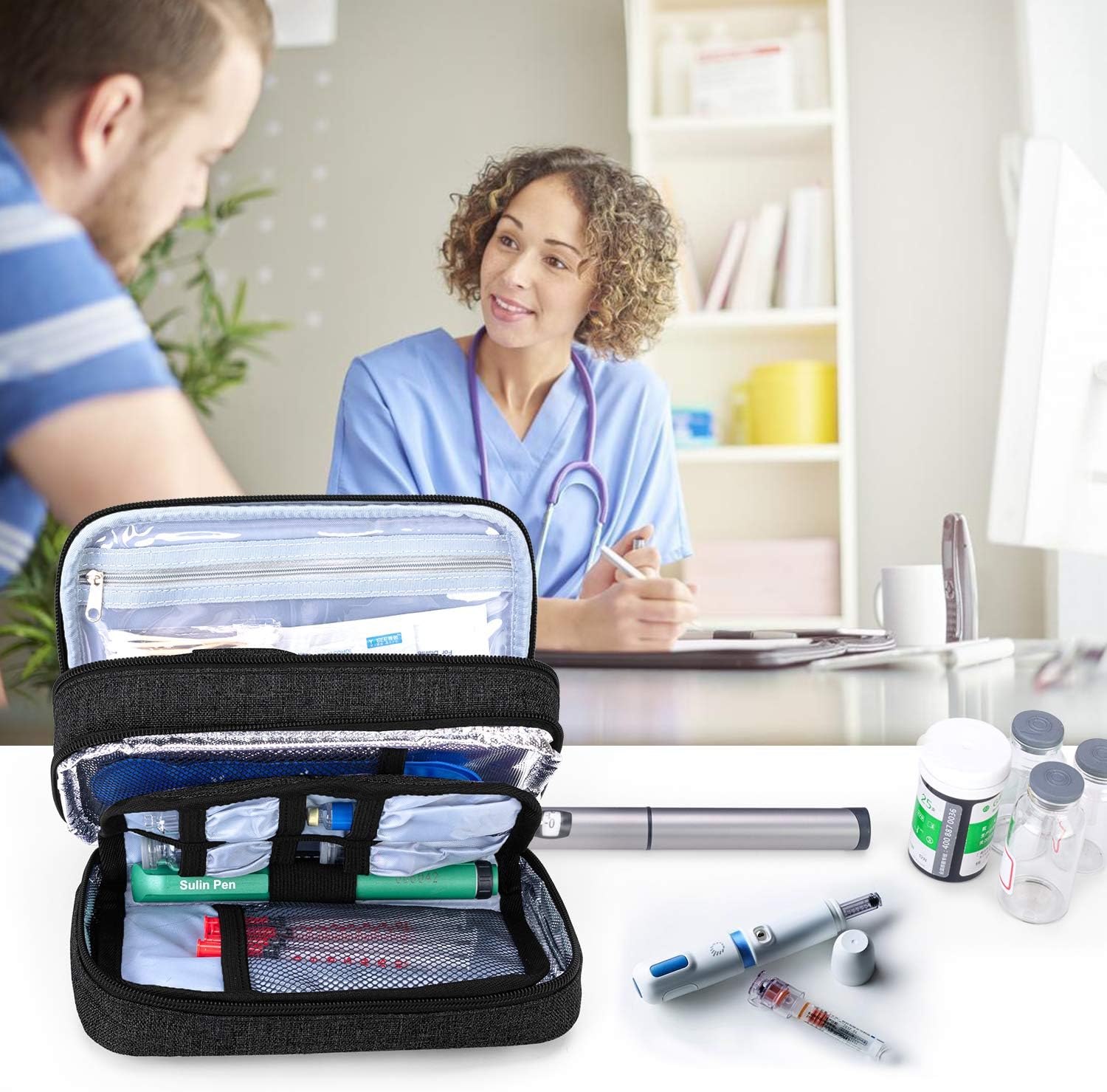 Yarwo Insulin Cooler Travel Case with 4 Ice Packs Black