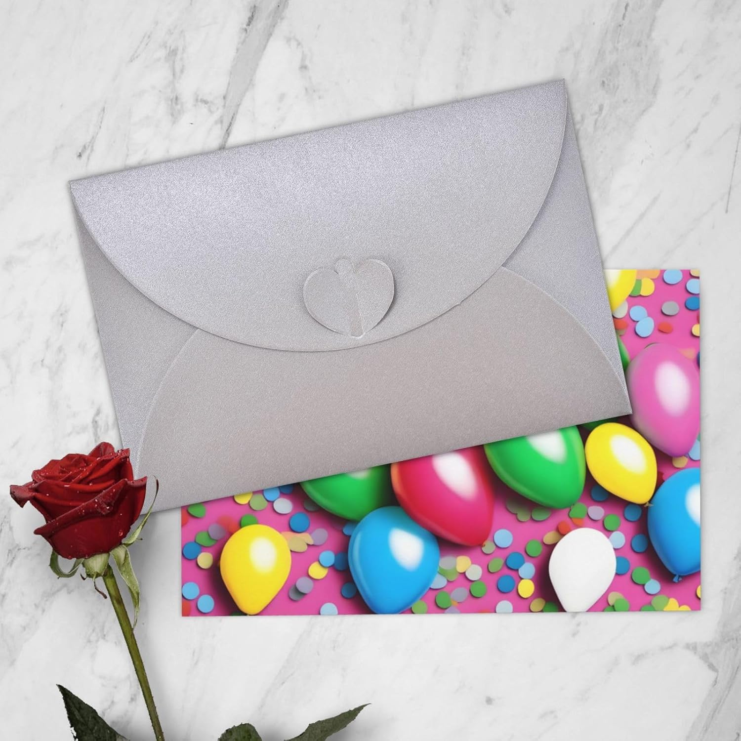 Balloons Confetti Holiday Cards 10 Pieces with Gray Envelopes
