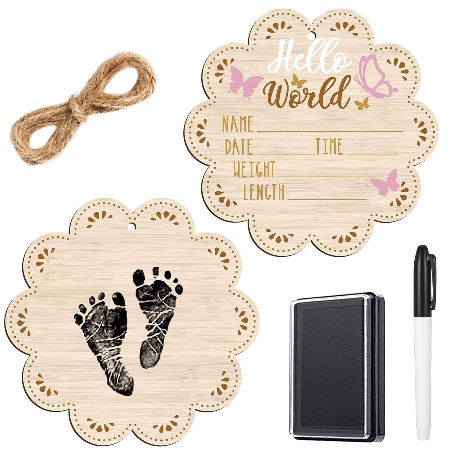 Thyle Baby Announcement Wooden Sign with Marker Pen and Ink Pad