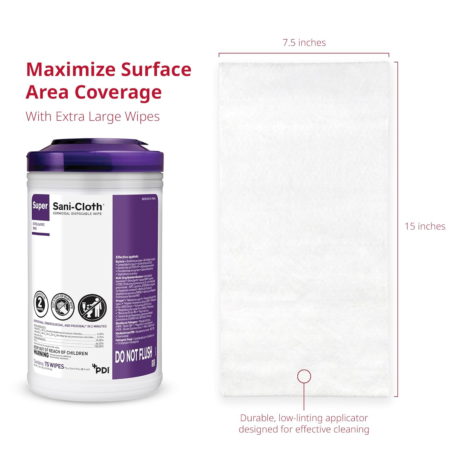 Super Sani Cloth Germicidal Disposable Wipe 5x8