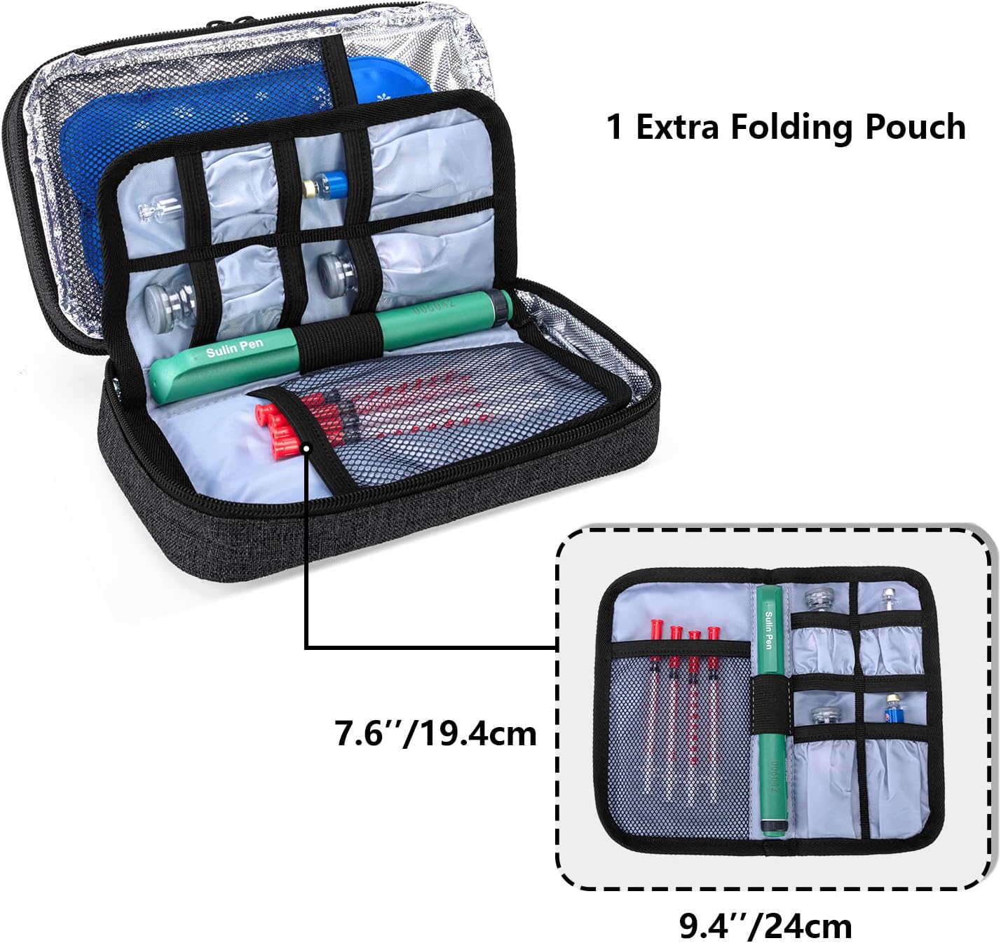 Yarwo Insulin Cooler Travel Case with 4 Ice Packs Black
