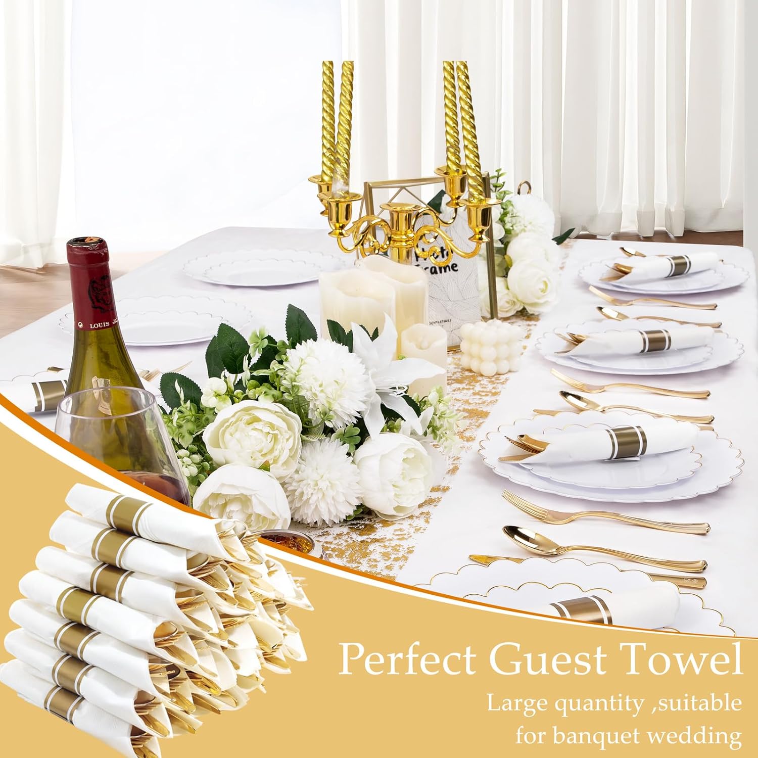 Supernal 120 Piece Gold Plastic Cutlery Set with Napkins