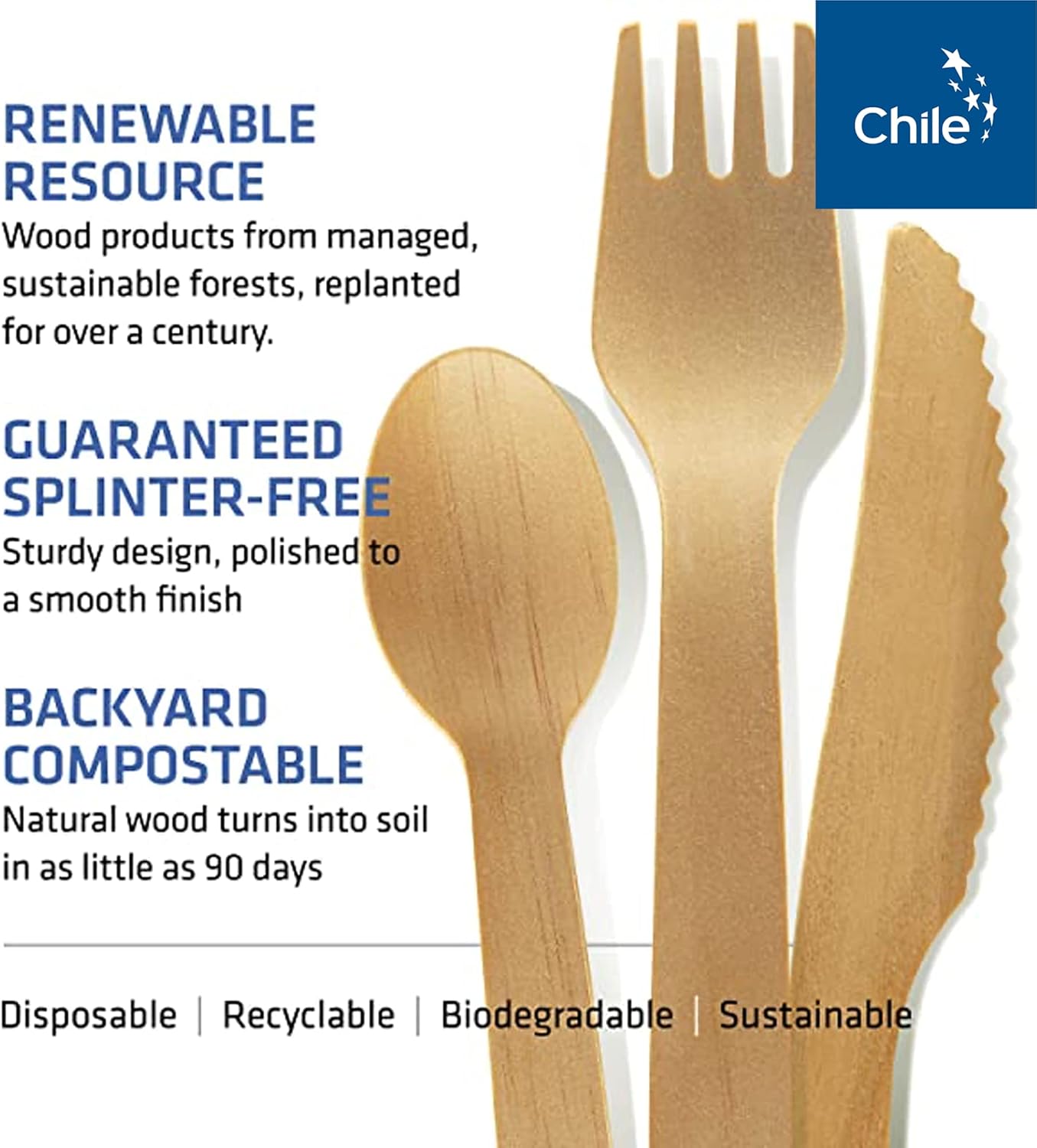 Woodable Disposable Wooden Cutlery Set 65 Inch