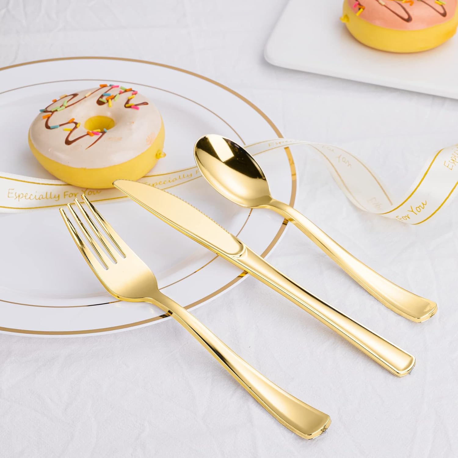 N9R 500PCS Gold Plastic Cutlery Set