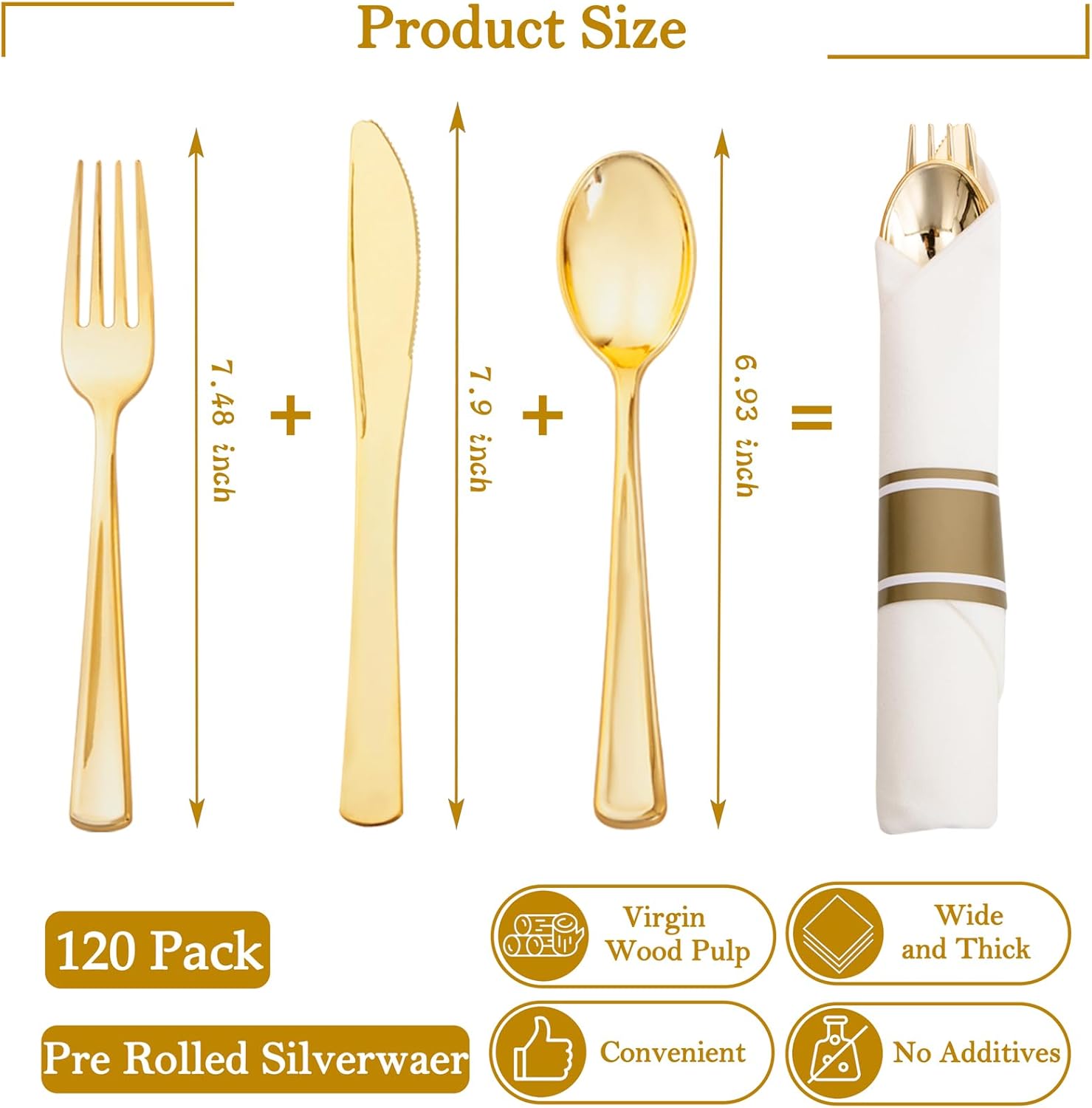Supernal 120 Piece Gold Plastic Cutlery Set with Napkins