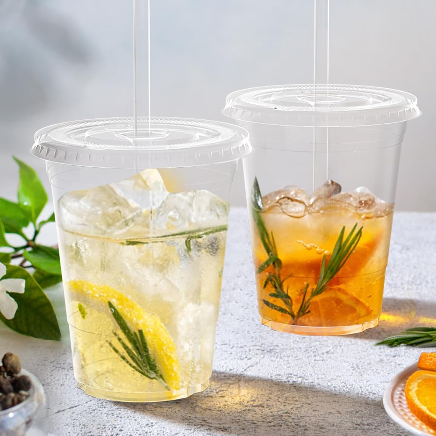 100 Pack 16 oz Clear Plastic Cups with Lids and Straws 1