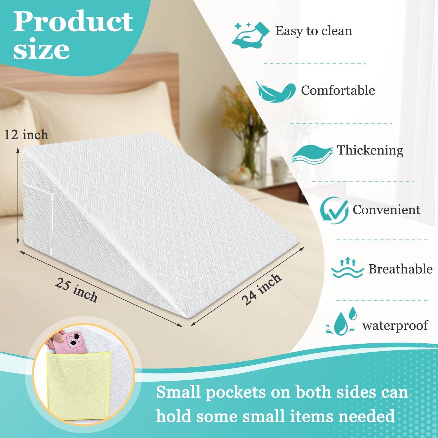 Mistuki Wedge Pillow Case Cover Waterproof 25x24x12 Triangle Incline