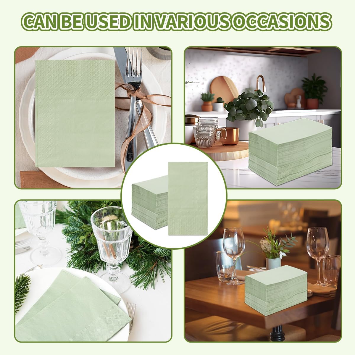 100PCS Sage Green Disposable Napkins and Hand Towels