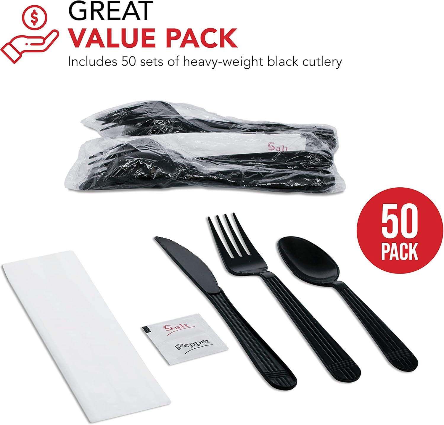 Party Essentials Heavy Duty Cutlery Sets Black 50 Units