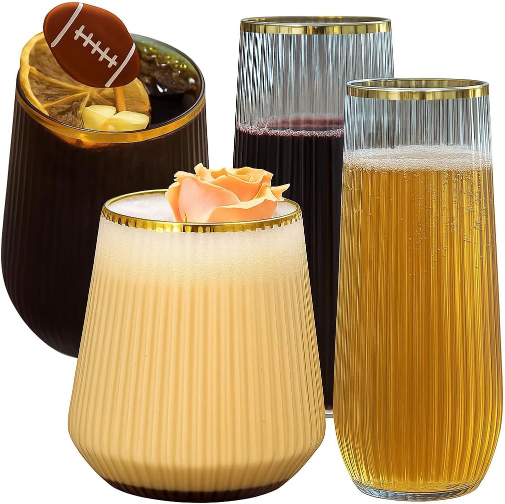 48 Pack Gold Rim Shatterproof Plastic Glasses