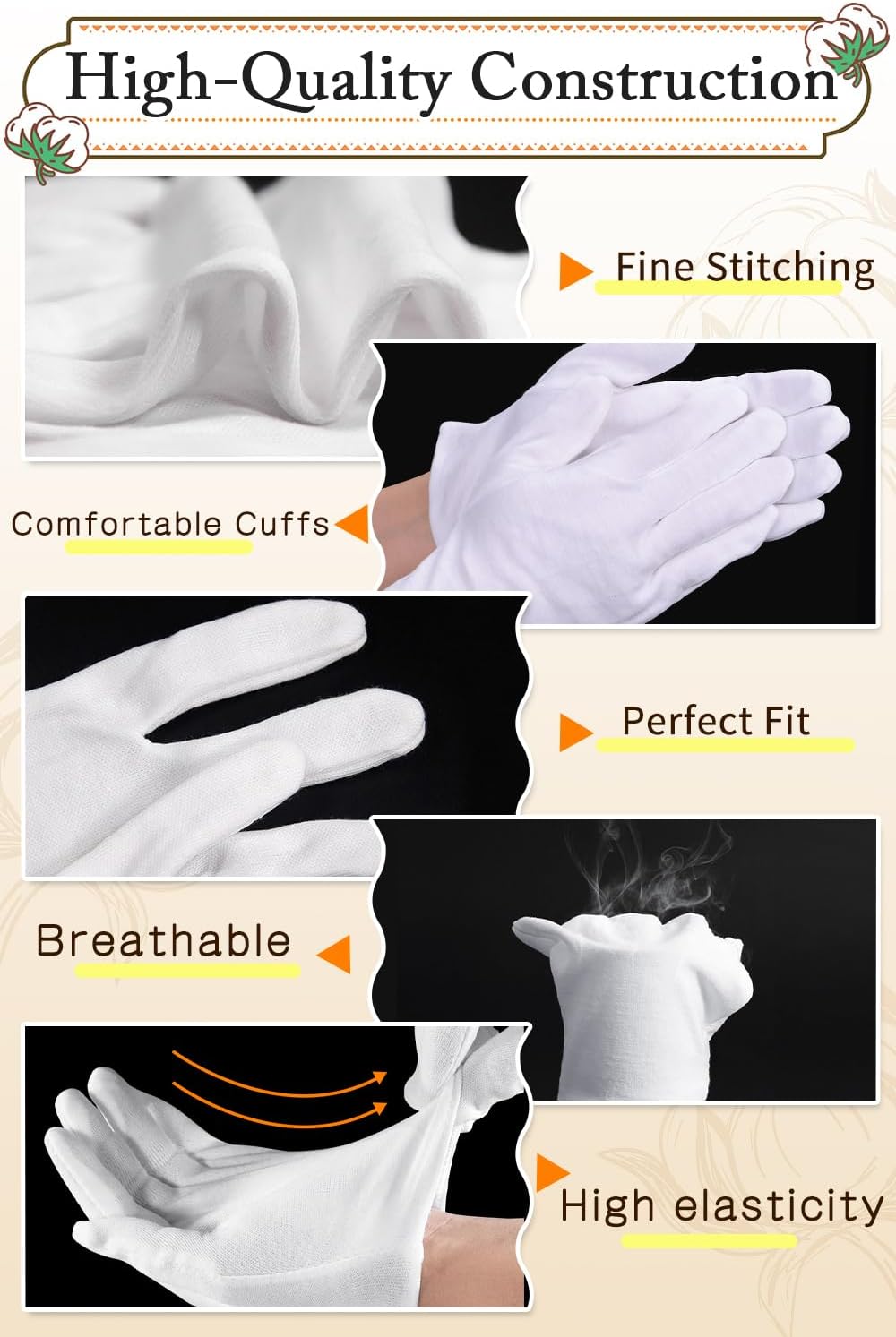 24 Pcs White Cotton Gloves for Dry Hands and Eczema