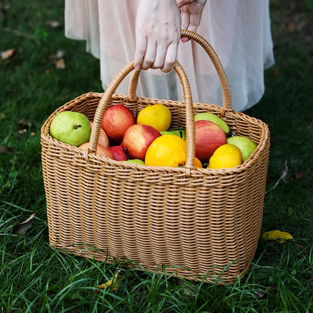 MAGICLULU 1Pc Large Oval Woven Straw Picnic Basket