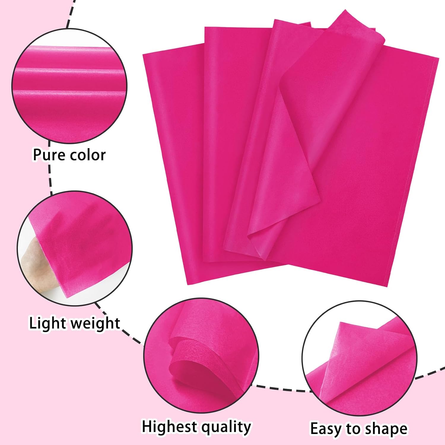 120 Sheets Hot Pink Tissue Paper for Gift Wrapping and Crafts