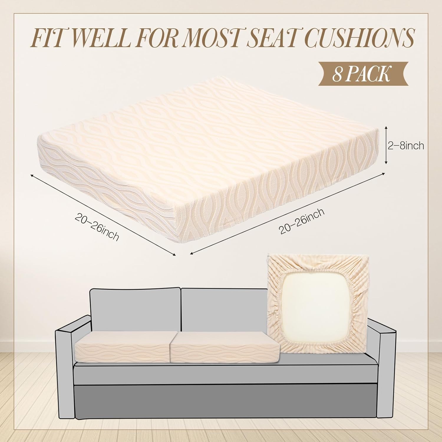 Newwiee 8Pcs Stretch Cushion Covers for Outdoor Patio Furniture Replacement