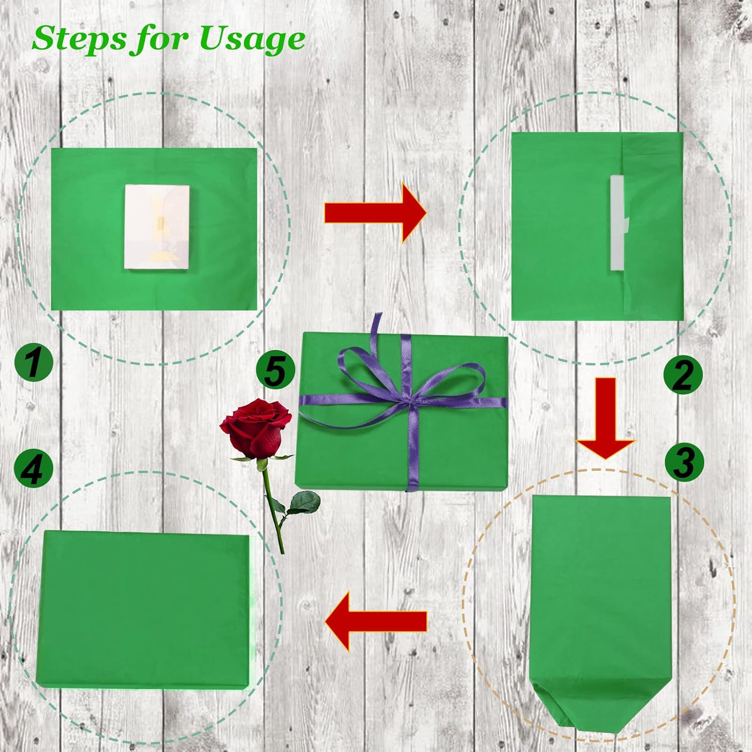 100 Sheets Green Tissue Paper for Wrapping and Crafts