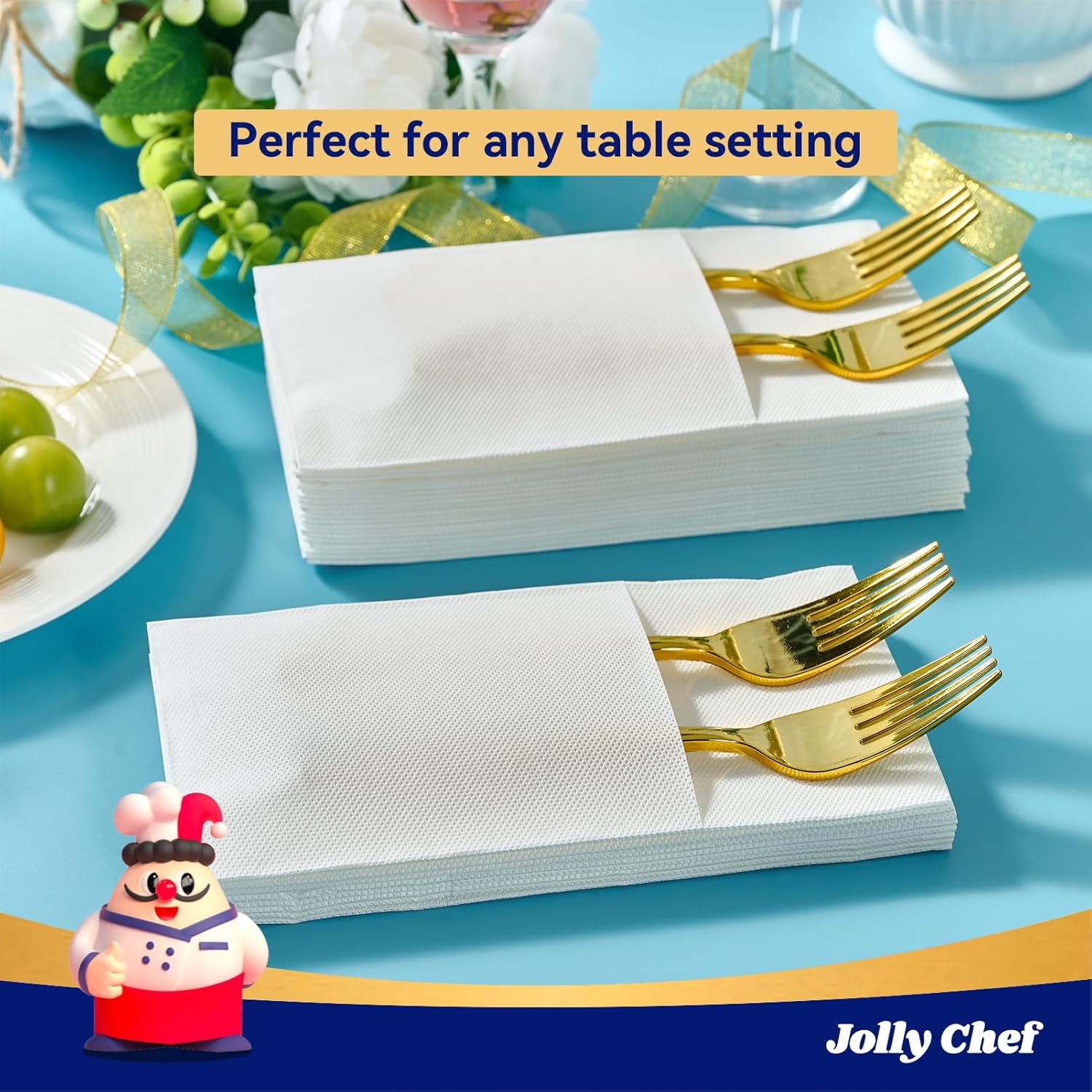 JOLLY CHEF Prefolded Paper Napkins with Pocket