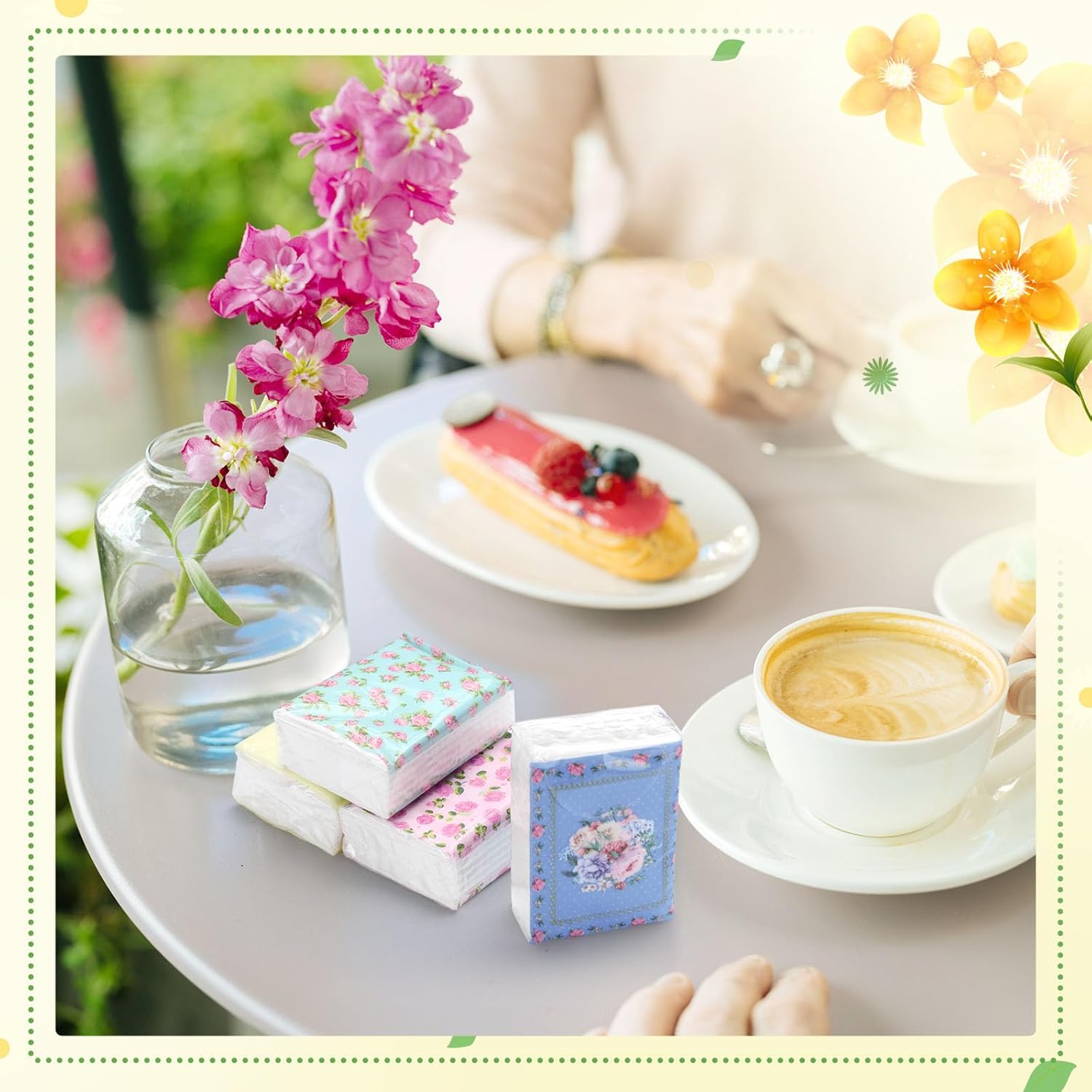 Faccito 50 Pcs Tea Party Floral Tissues 3 Ply