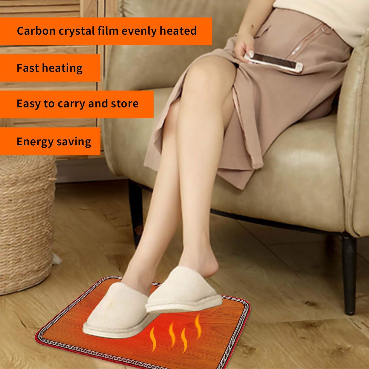 OLYDON Heated Floor Mat Under Desk - 110v Toes Warming Heater
