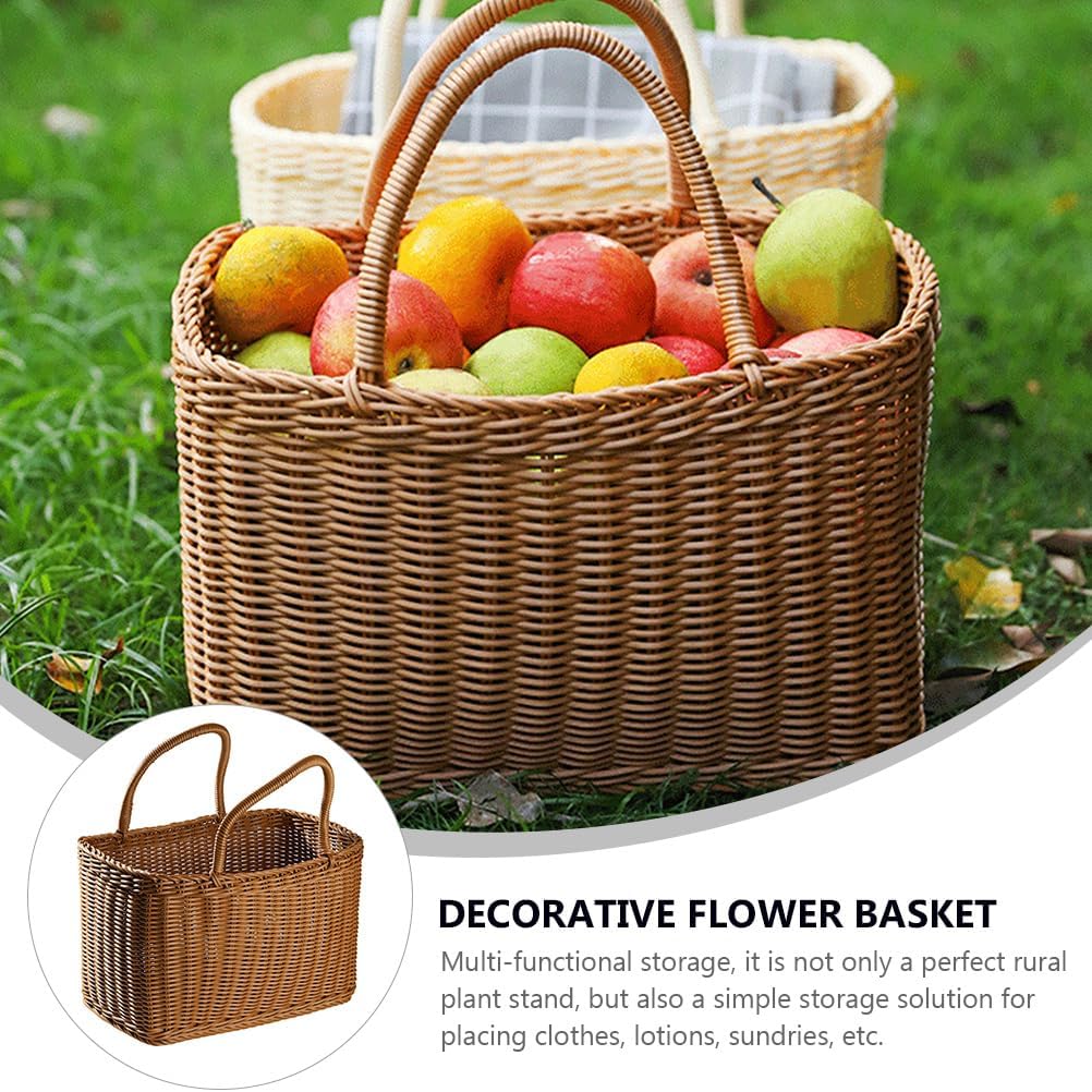 MAGICLULU 1Pc Large Oval Woven Straw Picnic Basket