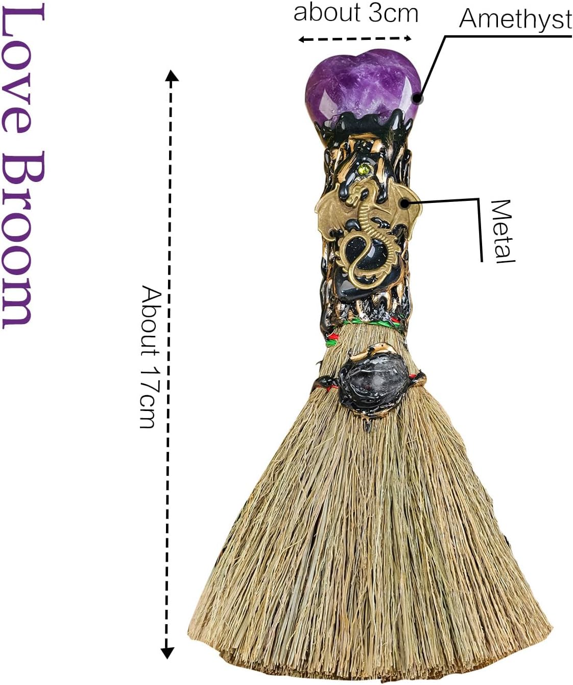 Amethyst Crystal Heart-Shaped Magic Broom - Reiki Energy Healing Tool