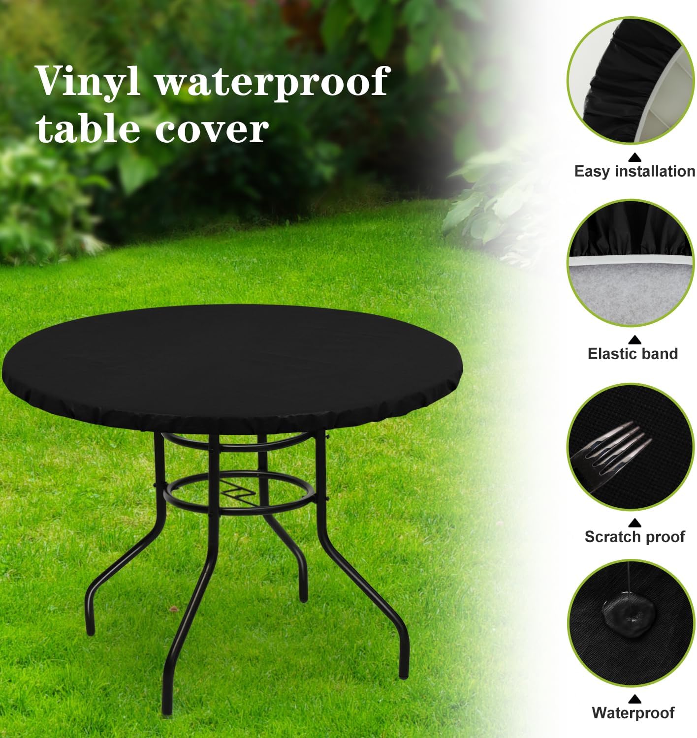 Lushvida Waterproof Table Cover with Elastic Edges 2PCS Black