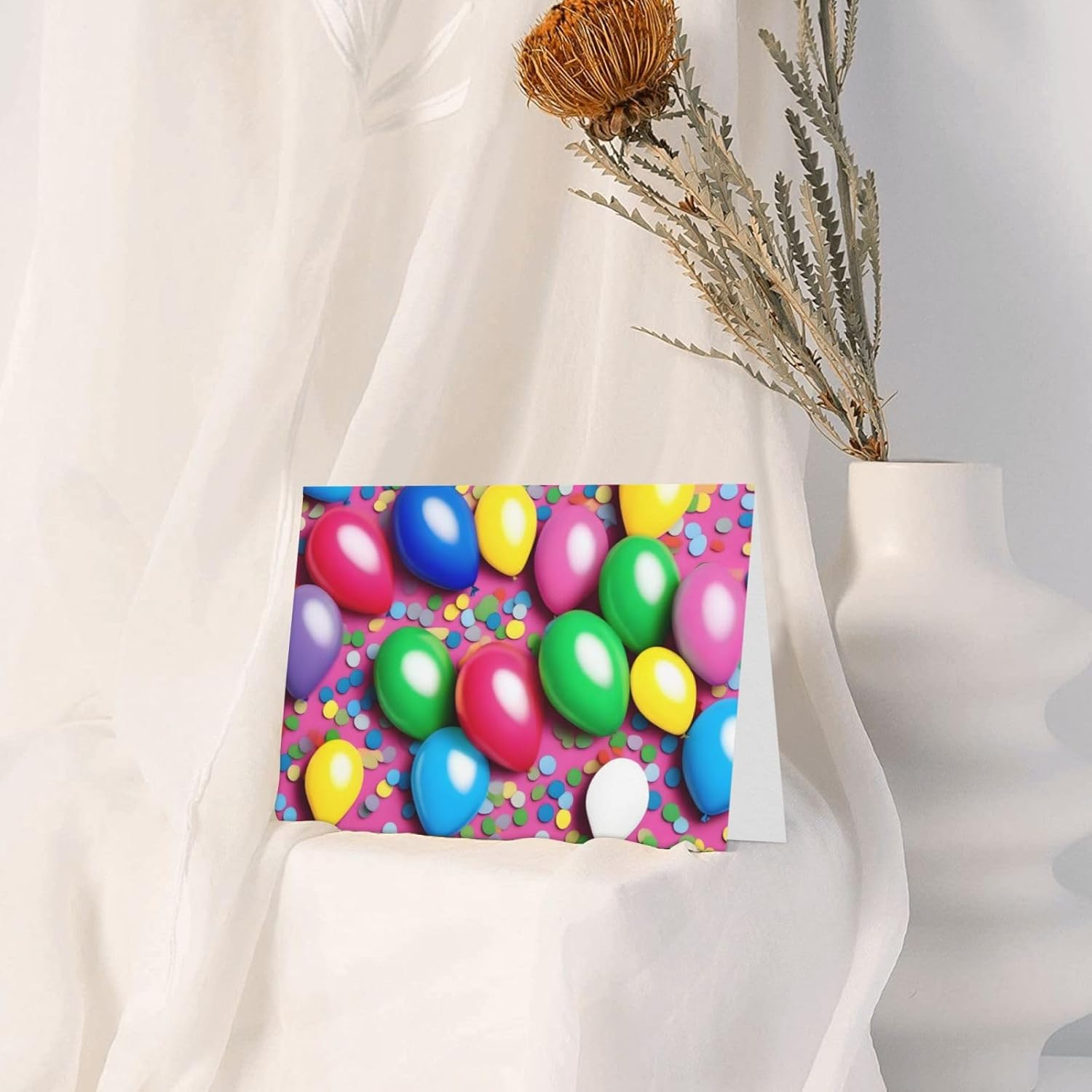 Balloons Confetti Holiday Cards 10 Pieces with Gray Envelopes