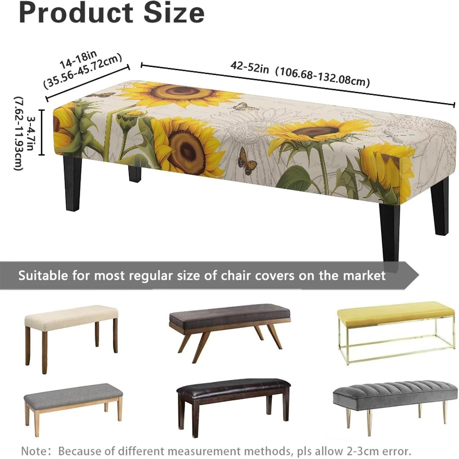 Sunflower Rectangle Bench Cushion Cover Dustproof and Washable