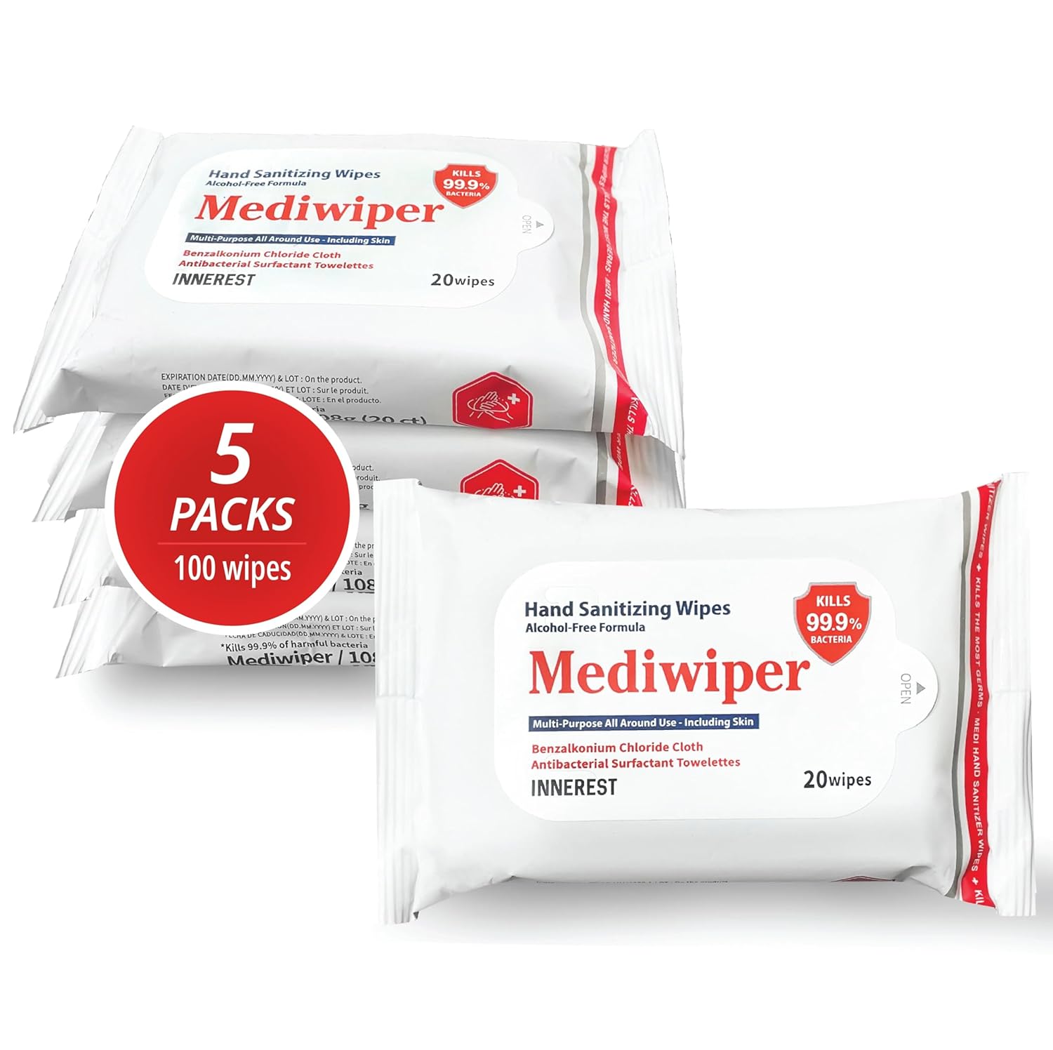 Innerest Mediwiper Alcohol-Free Sanitizing Wipes 20 Count