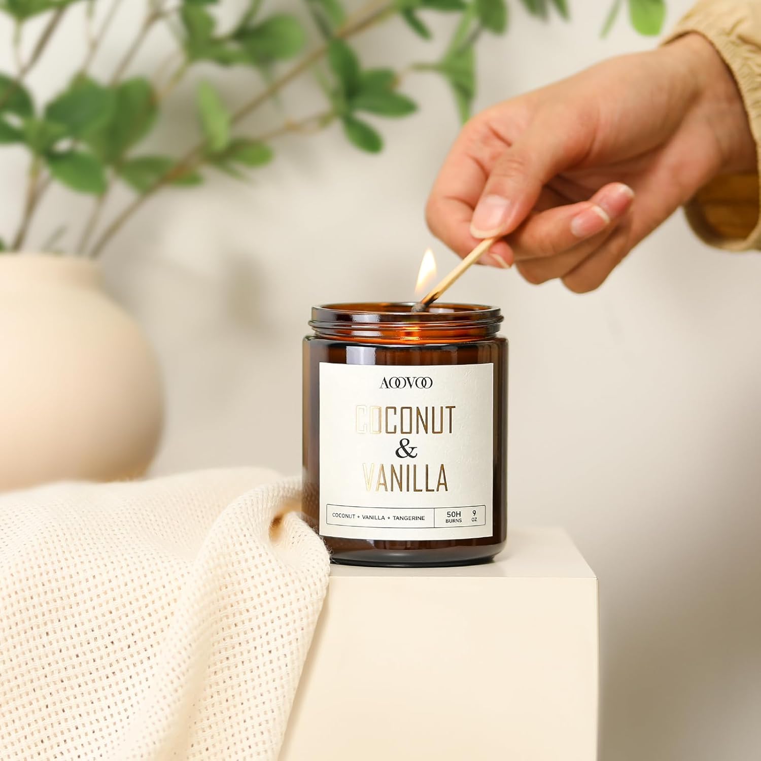 AOOVOO Coconut Vanilla Candles 9 oz Aromatherapy Soy Candles