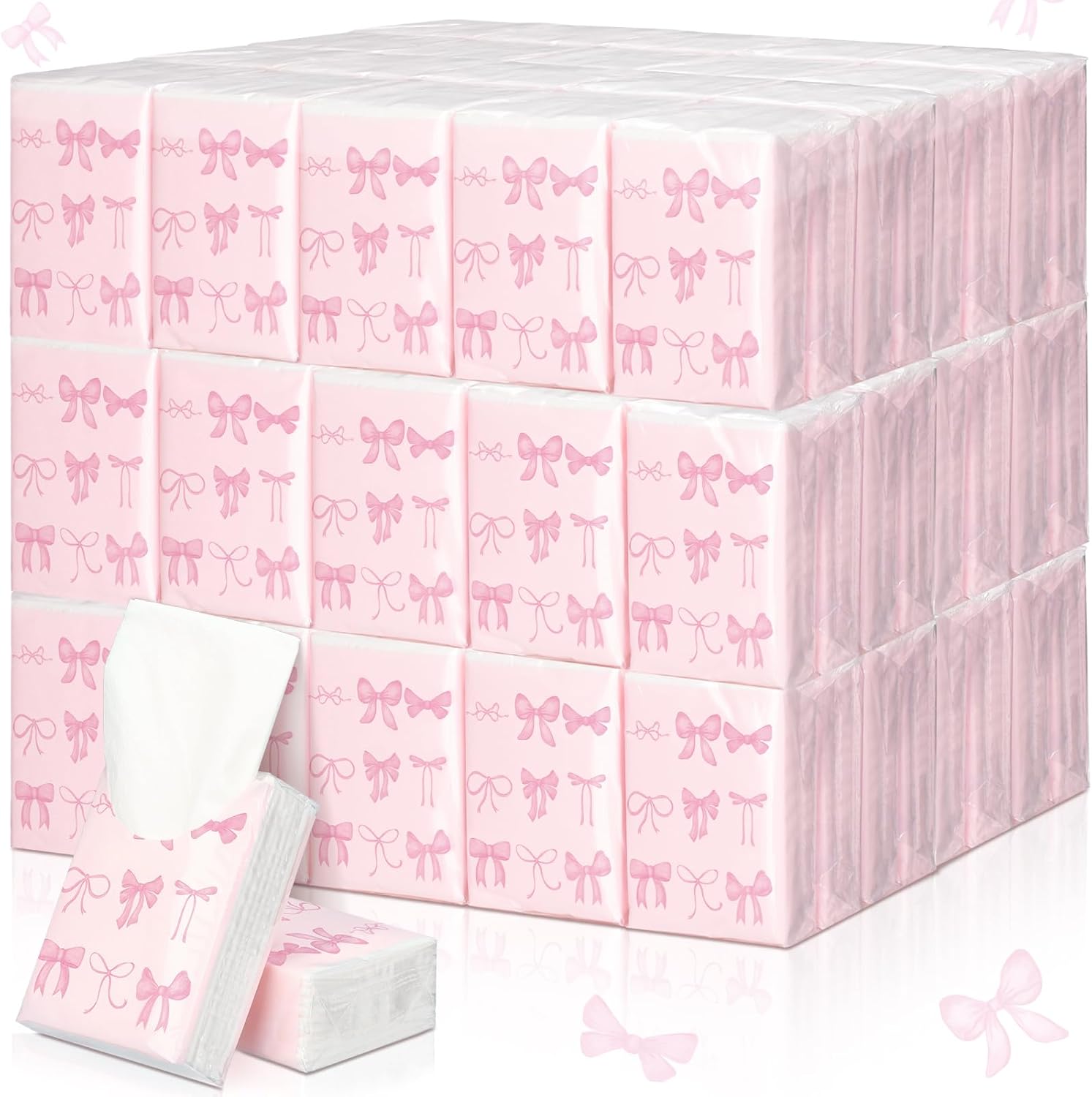 Therwen 20 Pack Pink Bow Travel Tissue Packs