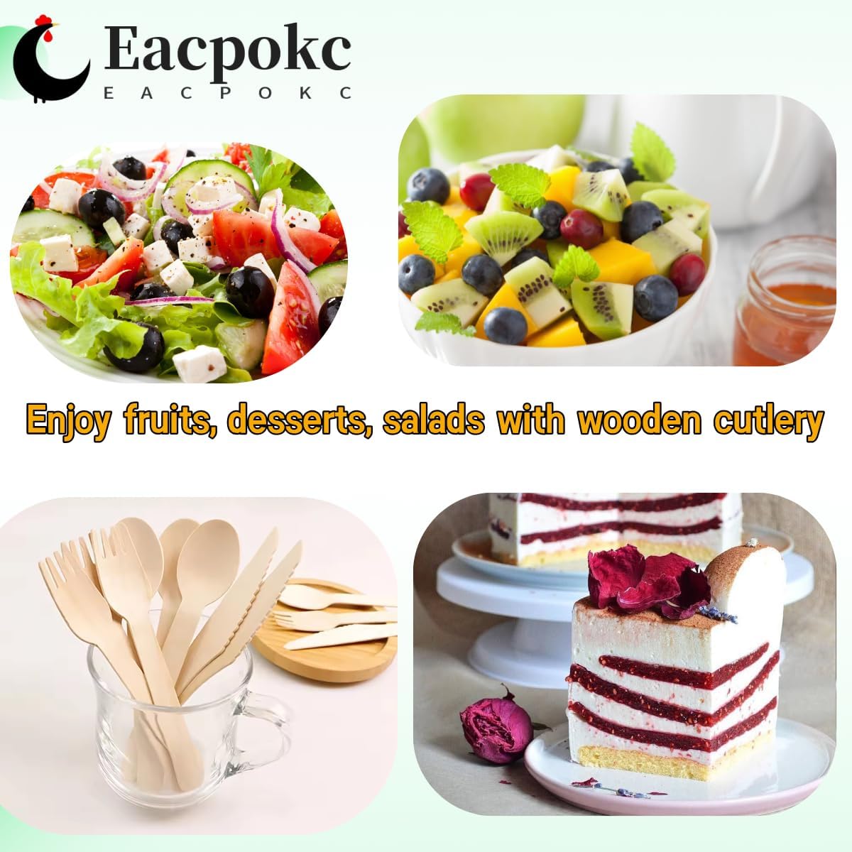 Eacpokc 63 Inch Disposable Wooden Knives 100 PCS Eco-Friendly
