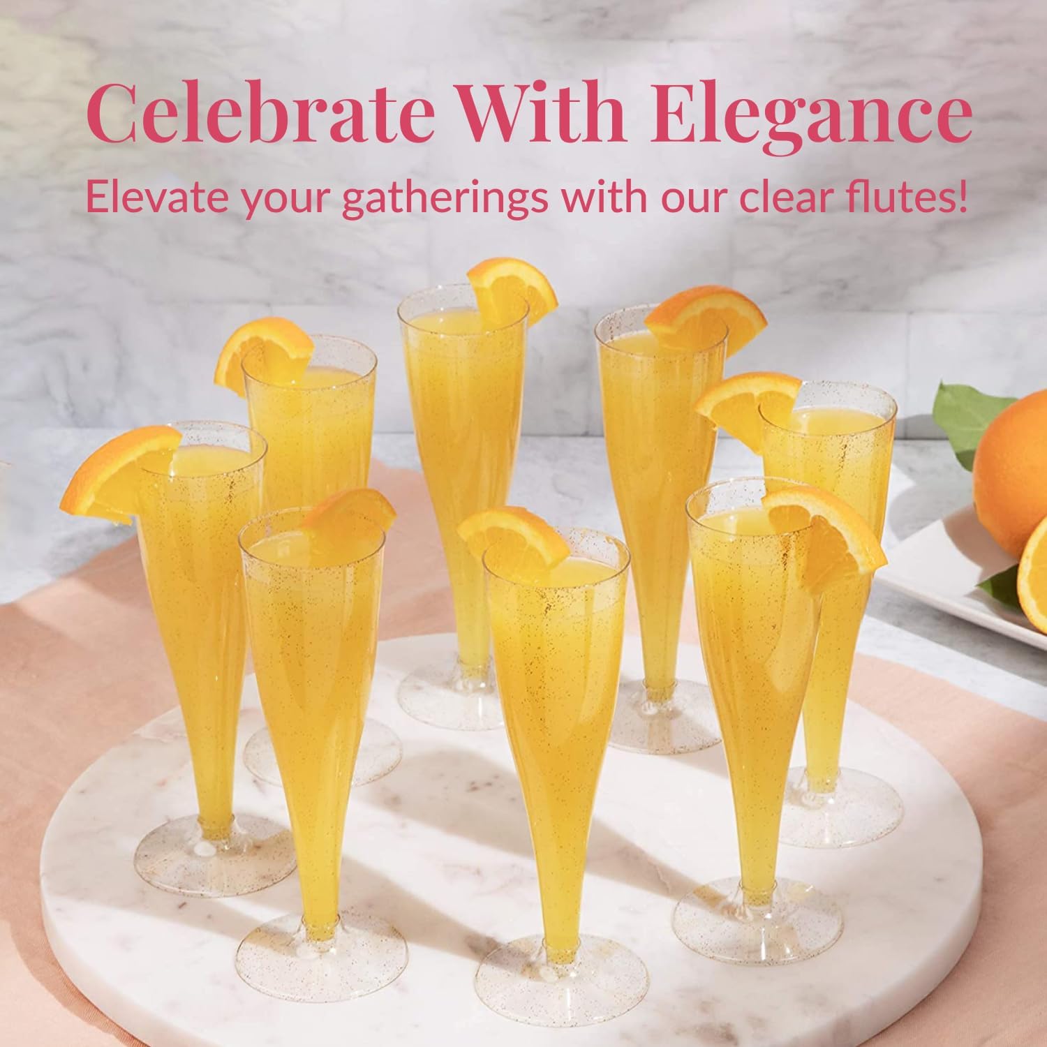 Prestee 24 Plastic Champagne Flutes - Gold Disposable Cocktail Glasses