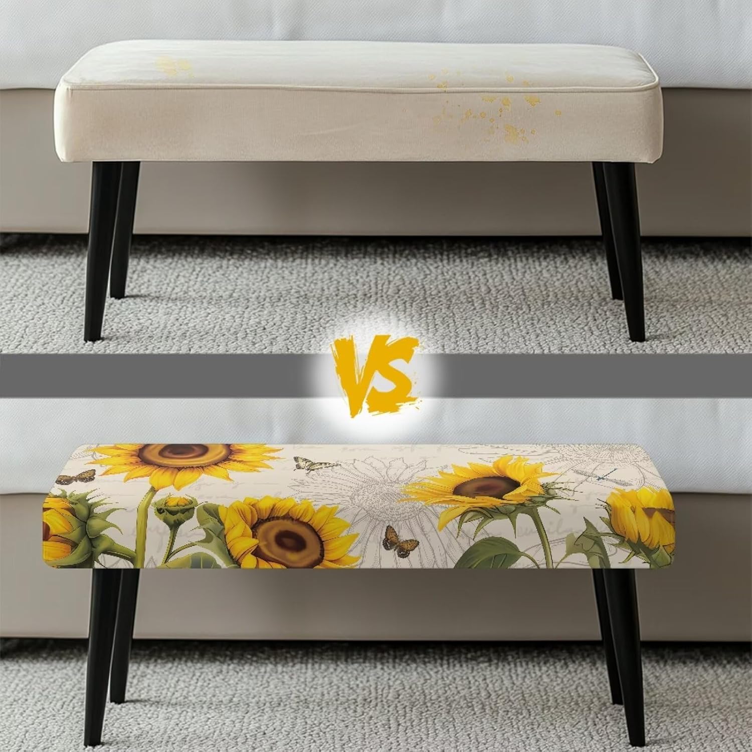 Sunflower Rectangle Bench Cushion Cover Dustproof and Washable