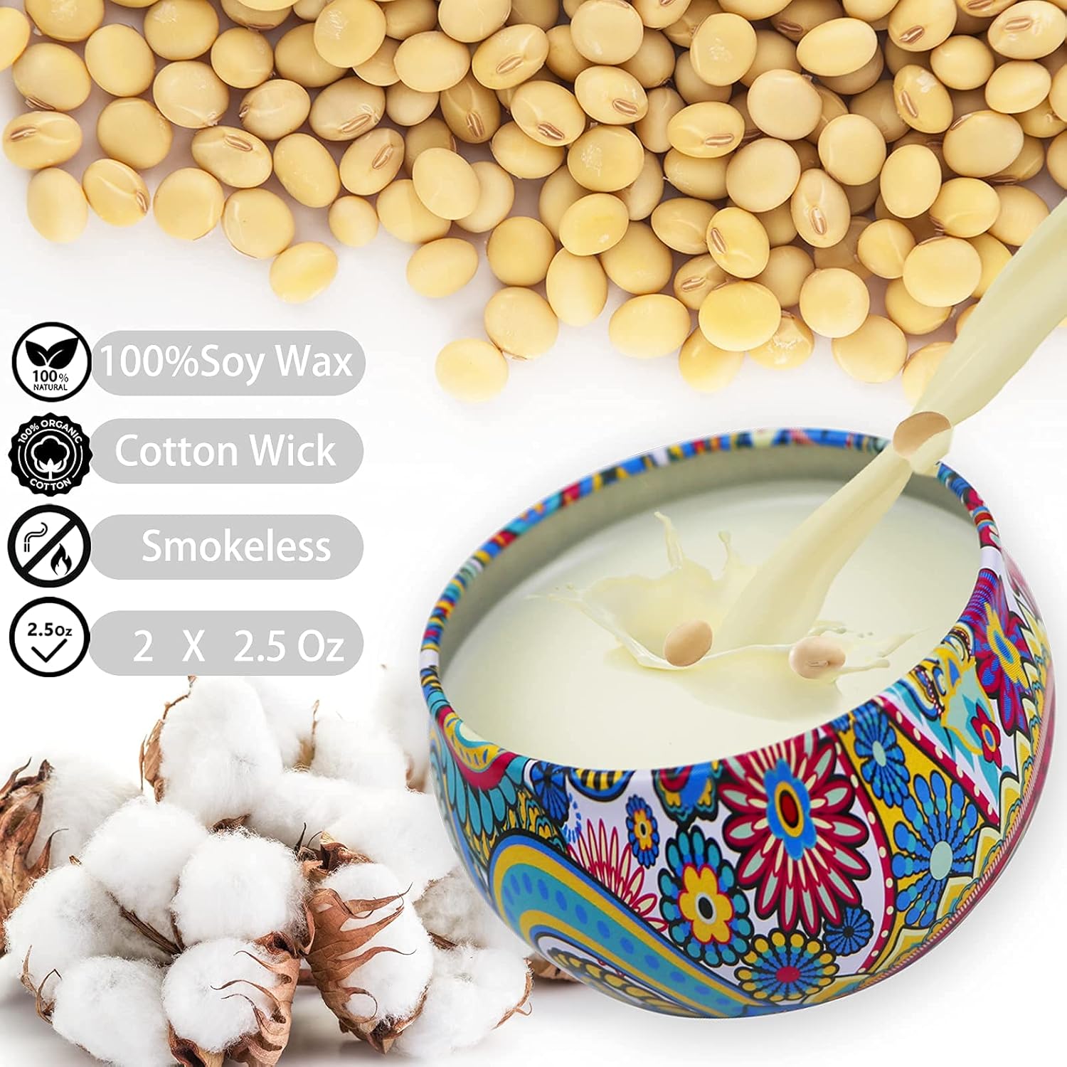 2 Pack Natural Soy Candles with Floral Scent