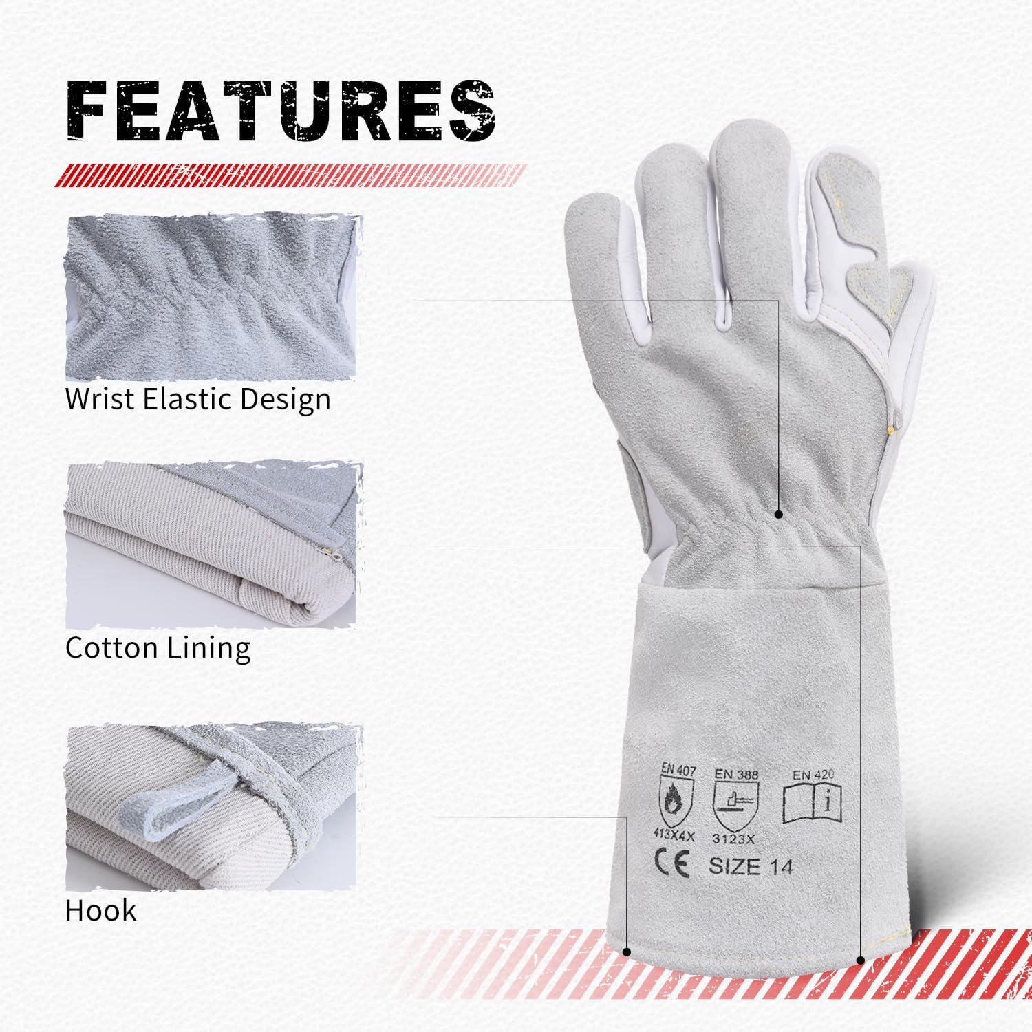 Heat Resistant Goatskin Welding Gloves for BBQ Oven Grill Fireplace Tig Mig