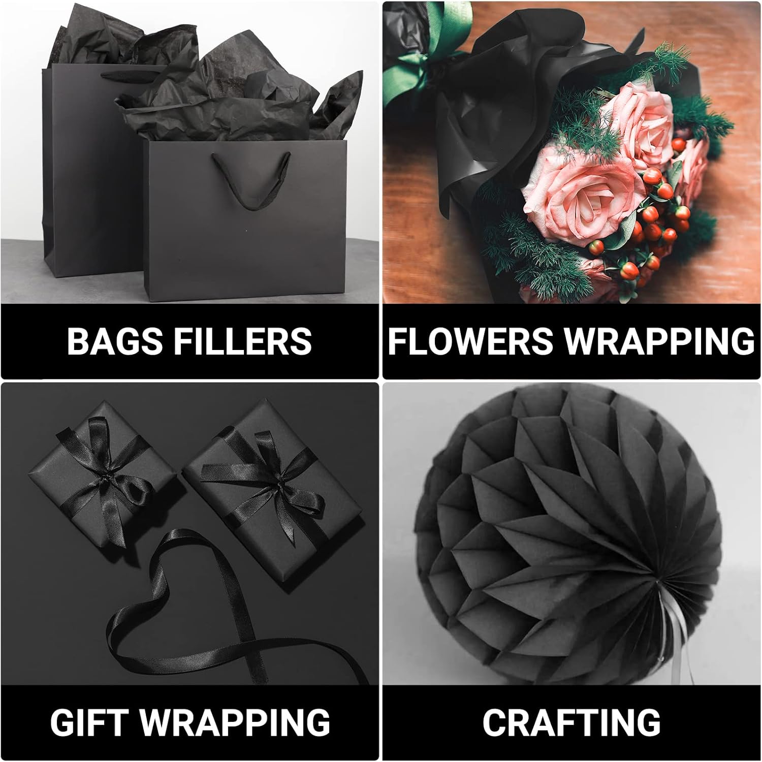 EUSOAR Black Wrapping Tissue Paper 20x30 Inches 200pcs