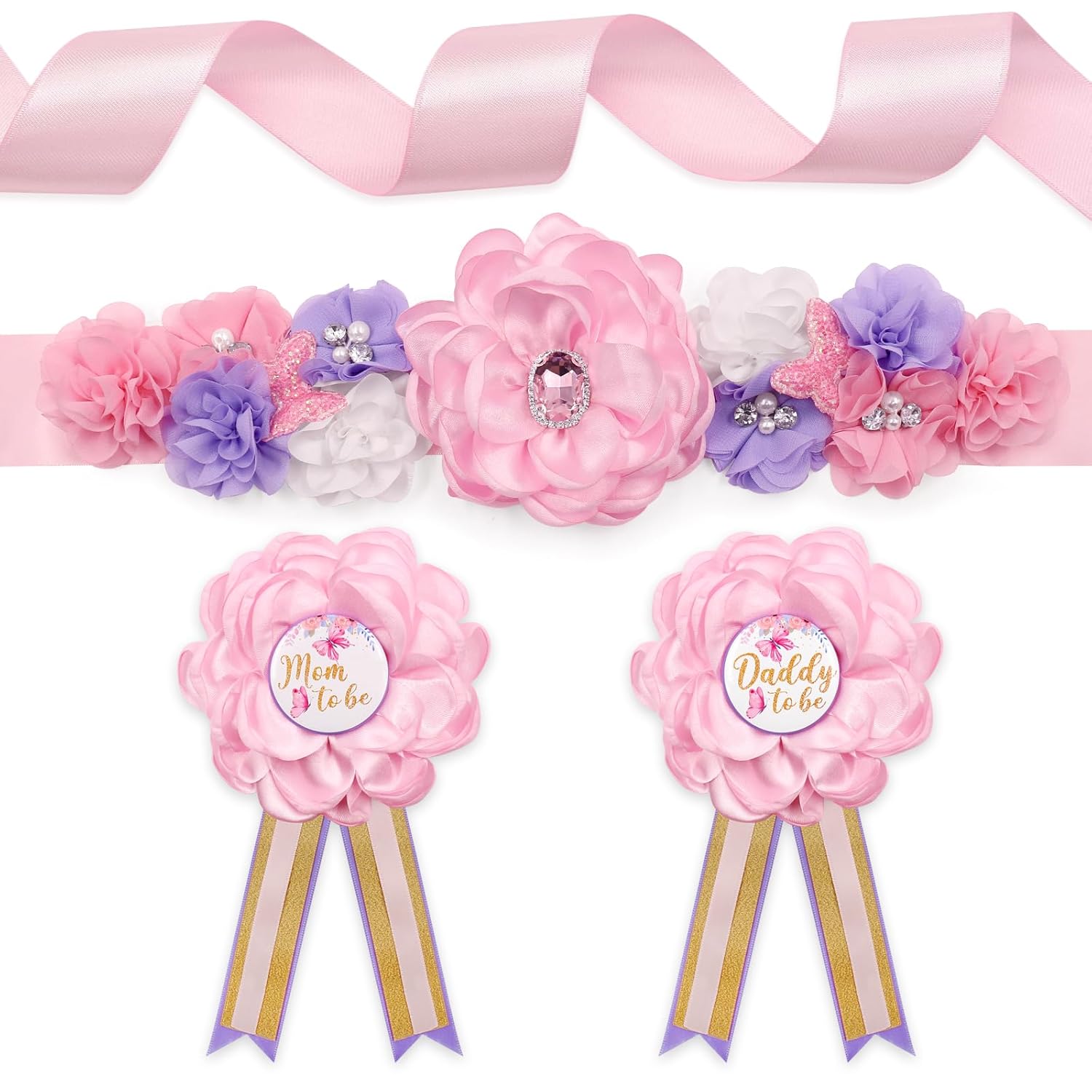 Butterfly Baby Shower Sash Set Maternity Corsage and Belly Band