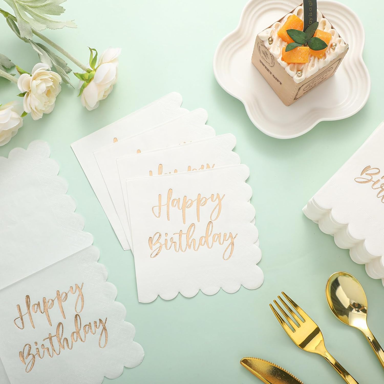 Qilery 100 Pack Happy Birthday Napkins 2 Ply