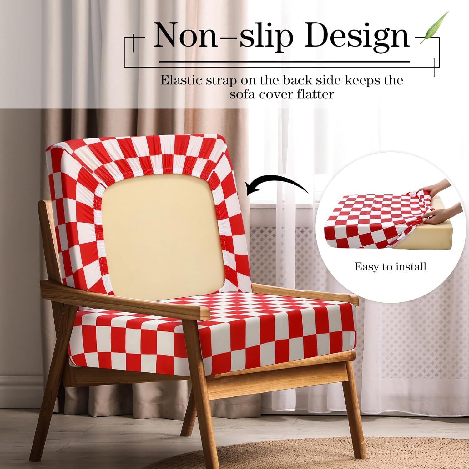 Newwiee 8 Piece Stretch Plaid Cushion Covers for Outdoor Use