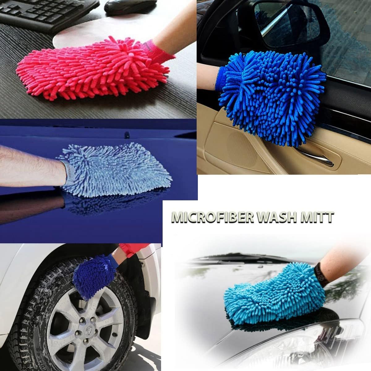 2 Pack Blue Microfiber Car Wash Mitts