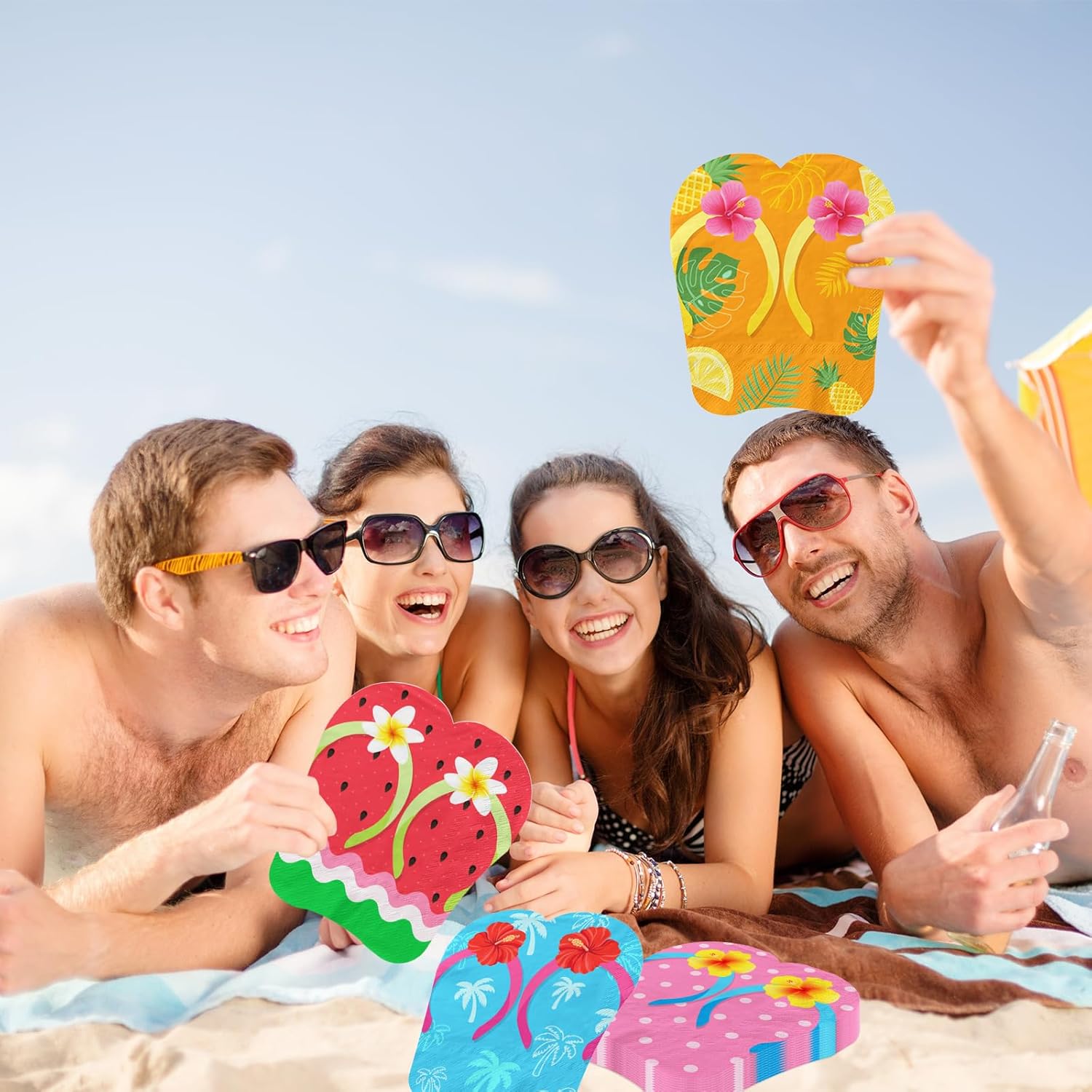 50Pcs Hawaiian Luau Napkins with Flip-Flops Design