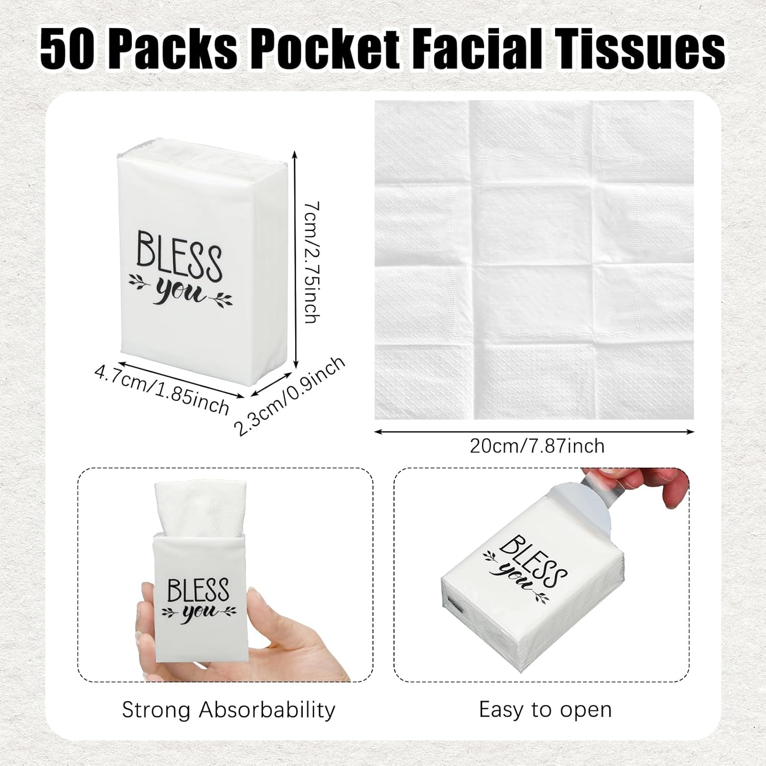 Ctosree 50 Pack Pocket Tissues Travel Size 3 Ply