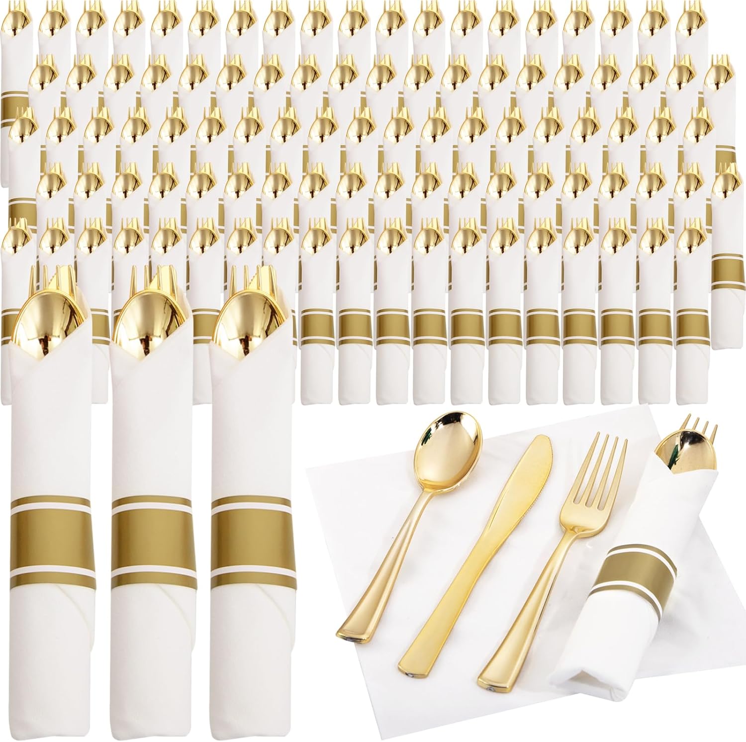 Supernal 120 Piece Gold Plastic Cutlery Set with Napkins