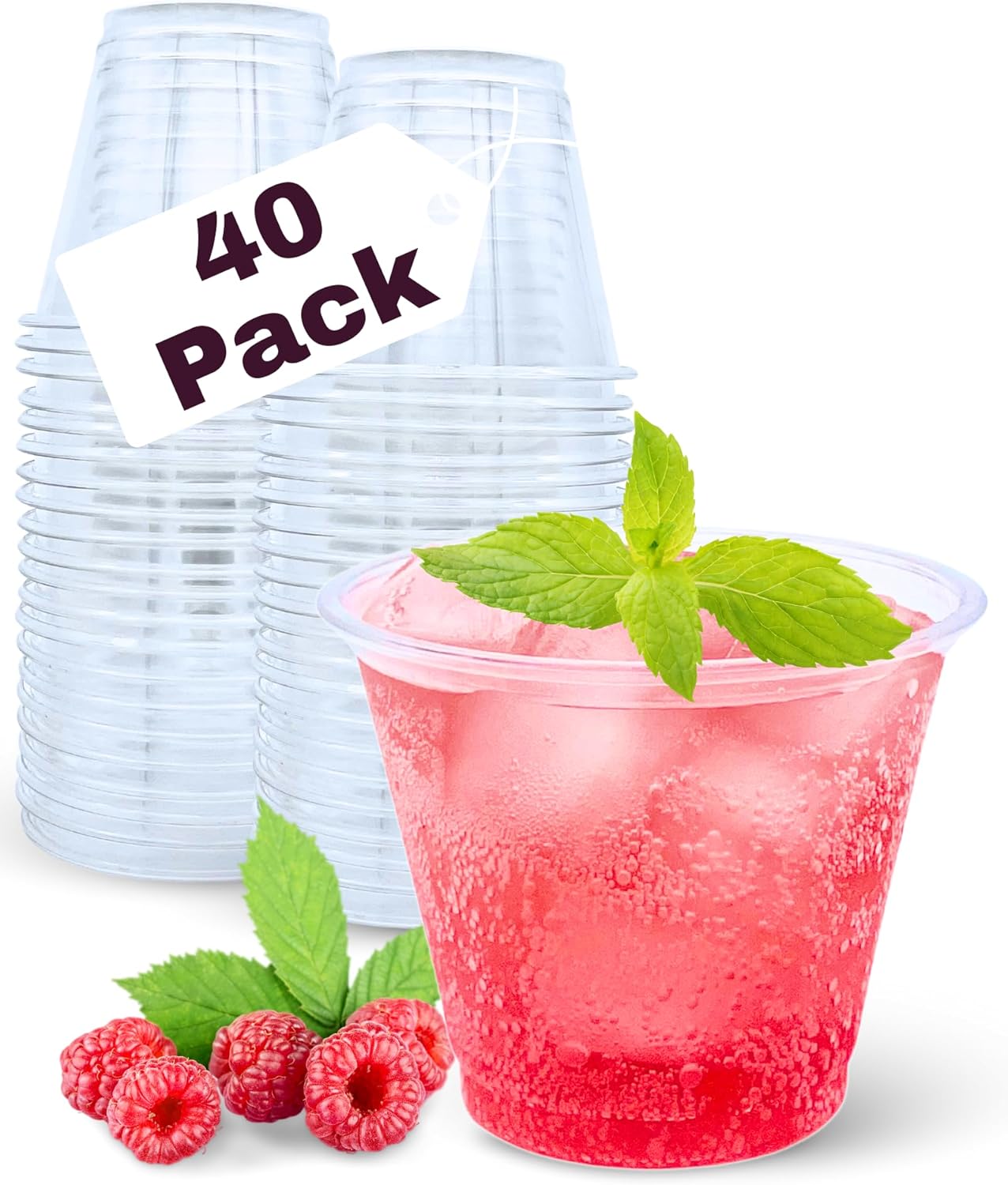 Aatriet 40 Pack 9 Oz Clear Plastic Cups for Parties and Events