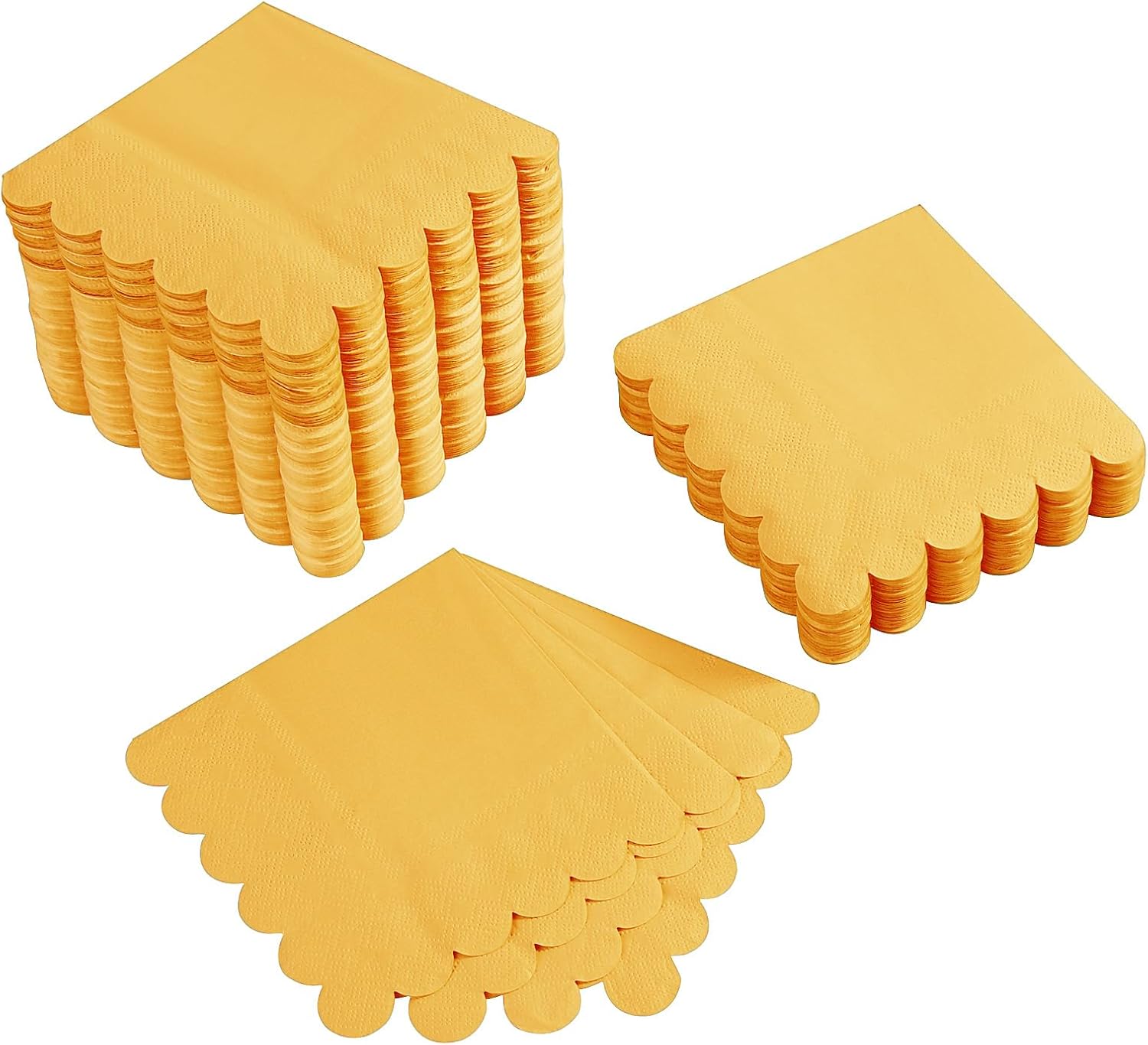 100 Pack 2 Ply Scalloped Edged Cocktail Napkins Yellow