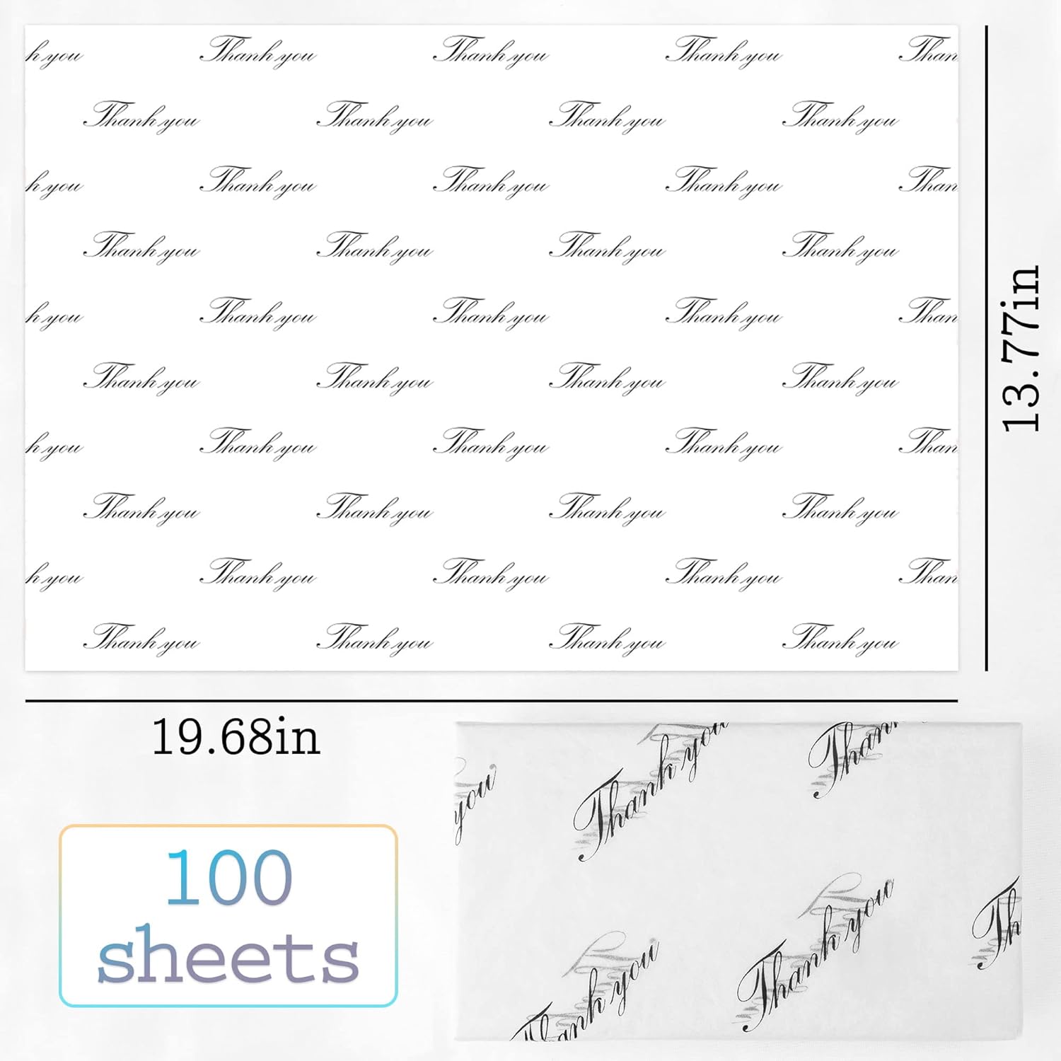MR FIVE 100 Sheets Black Thank You Tissue Paper Bulk 20x14