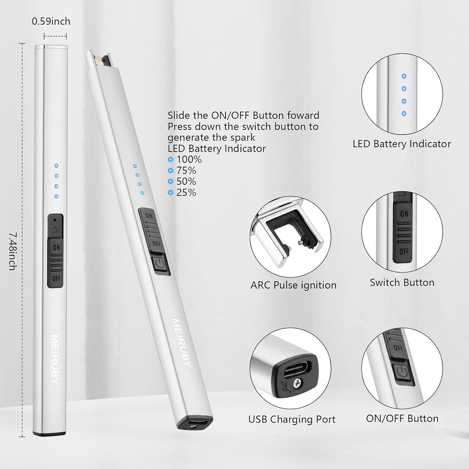MEIRUBY Windproof Rechargeable USB Electric Candle Lighter