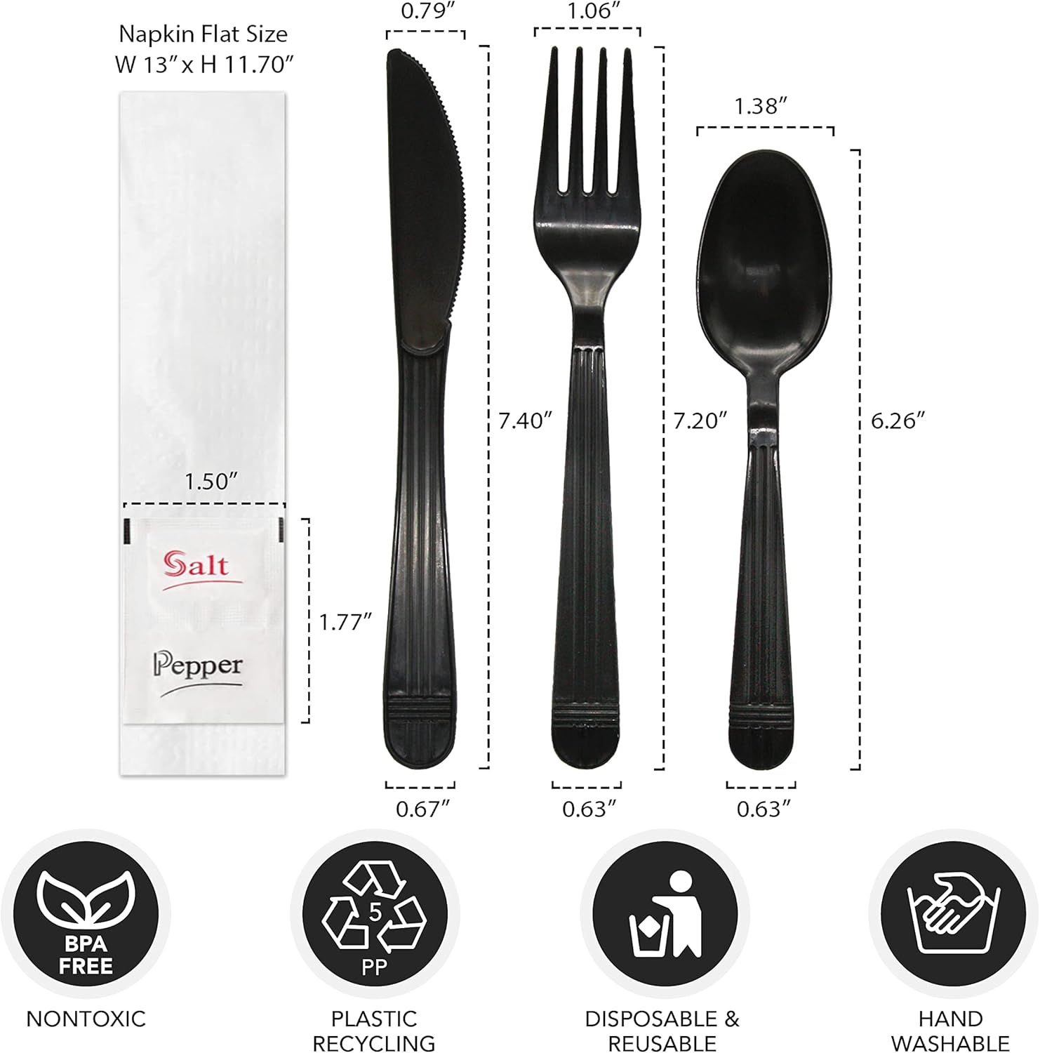Party Essentials Heavy Duty Cutlery Sets Black 50 Units
