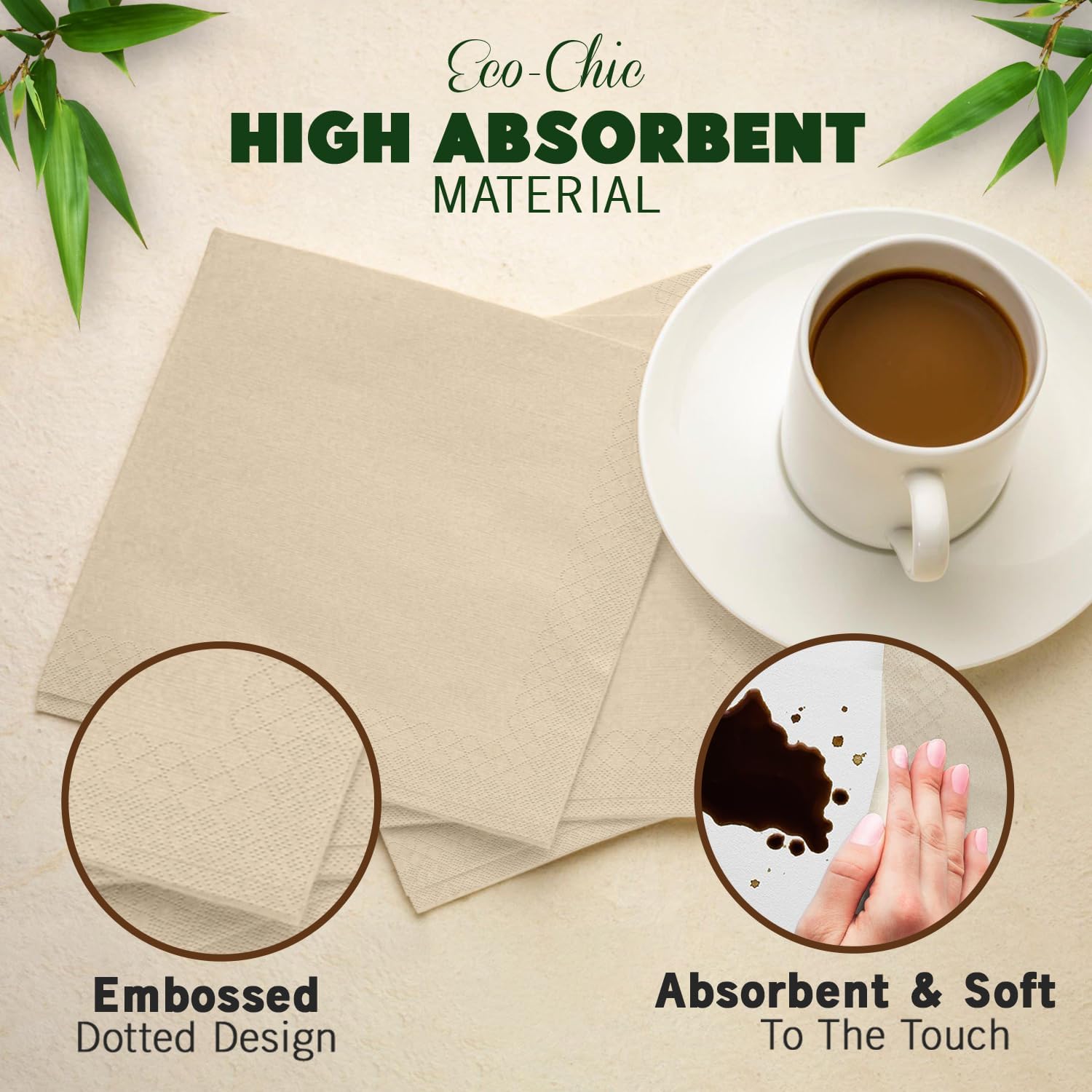 300 Pack 2-Ply Compostable Napkins - Eco-Friendly Biodegradable Recycled