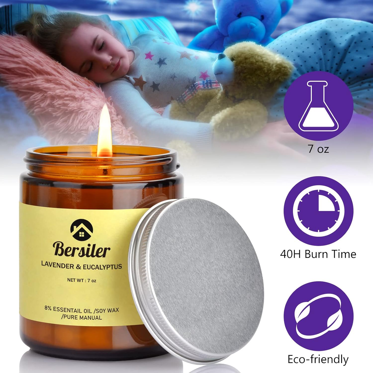 Bersiler 7OZ Lavender Eucalyptus Soy Wax Candles